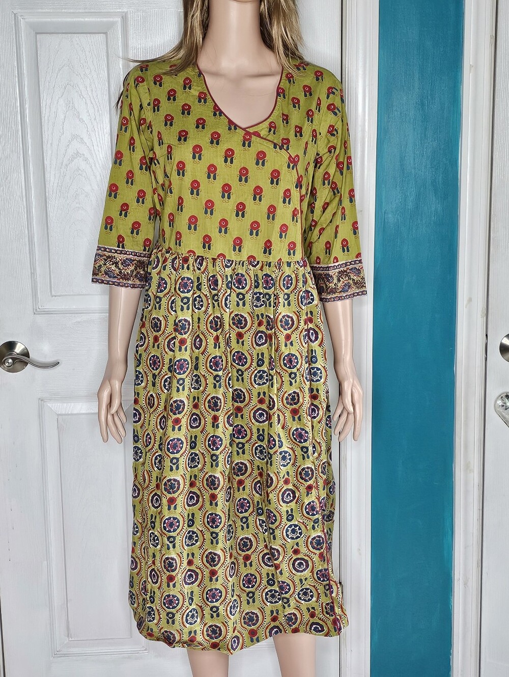 Indubindu Olive Print Midi Dress 2XL